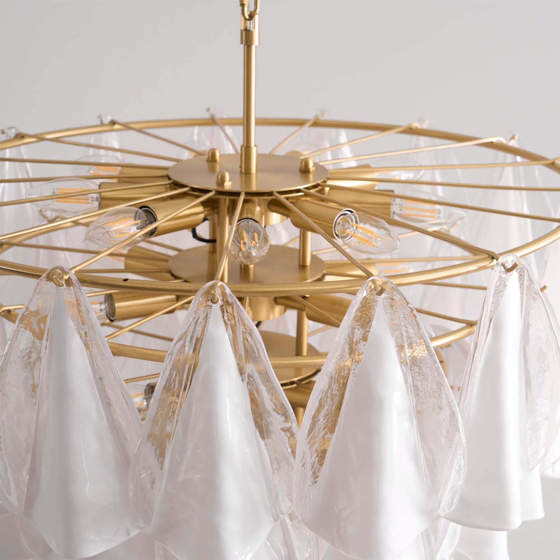 Alira Chandelier Murano Glass White Clear Gold Frame - Letslighting