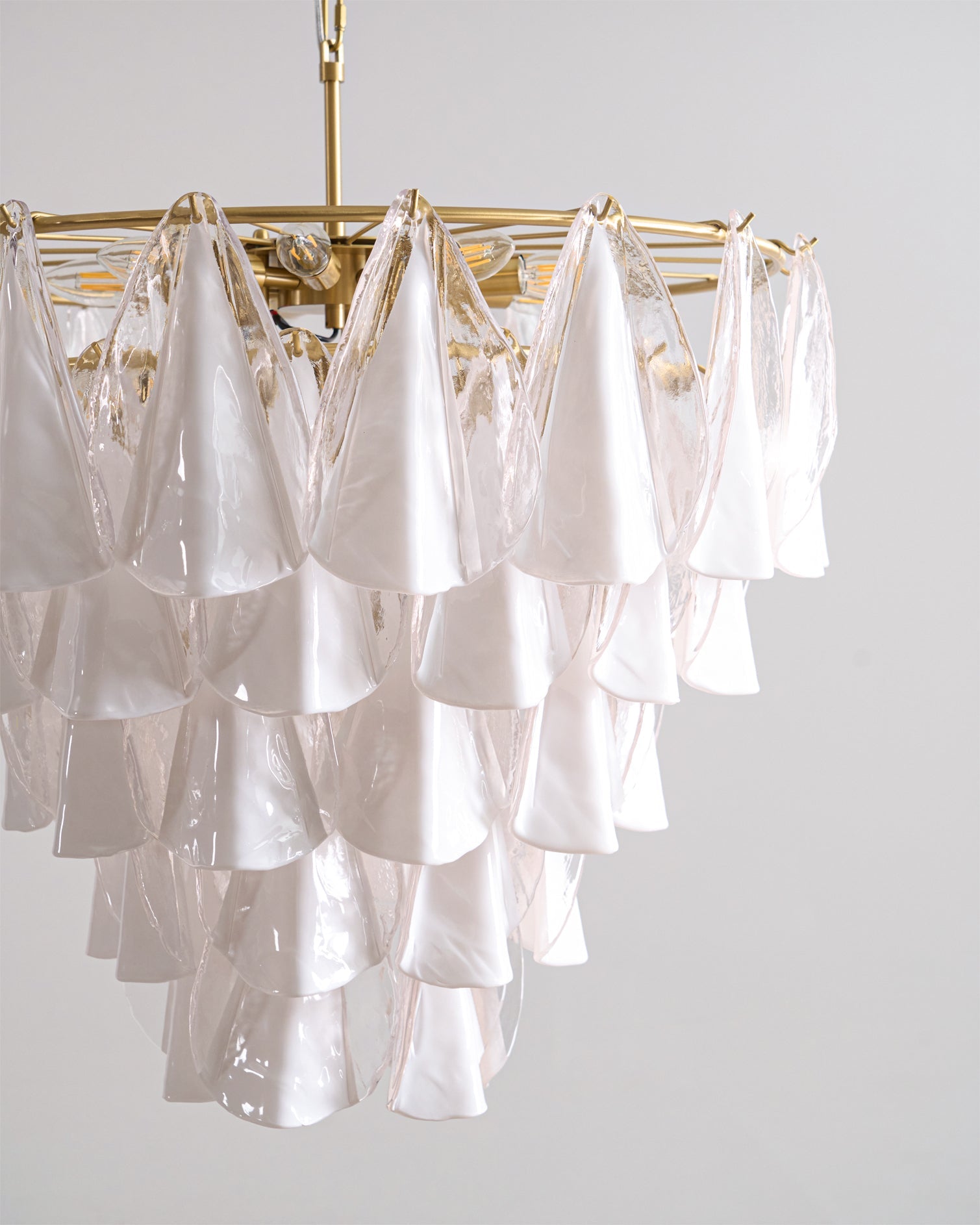 Alira Chandelier Murano Glass White Clear Gold Frame - Letslighting