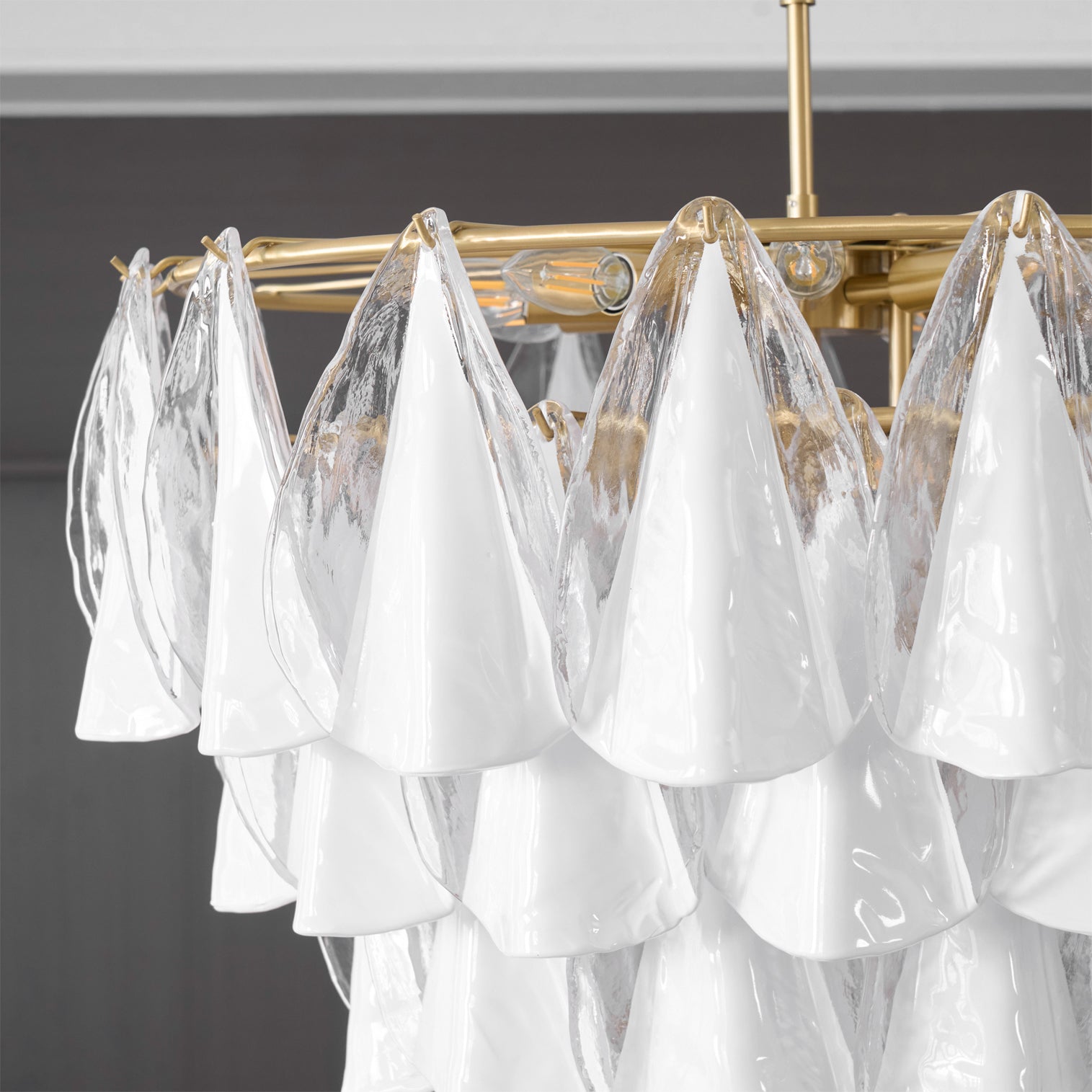 Alira Chandelier Murano Glass White Clear Gold Frame - Letslighting