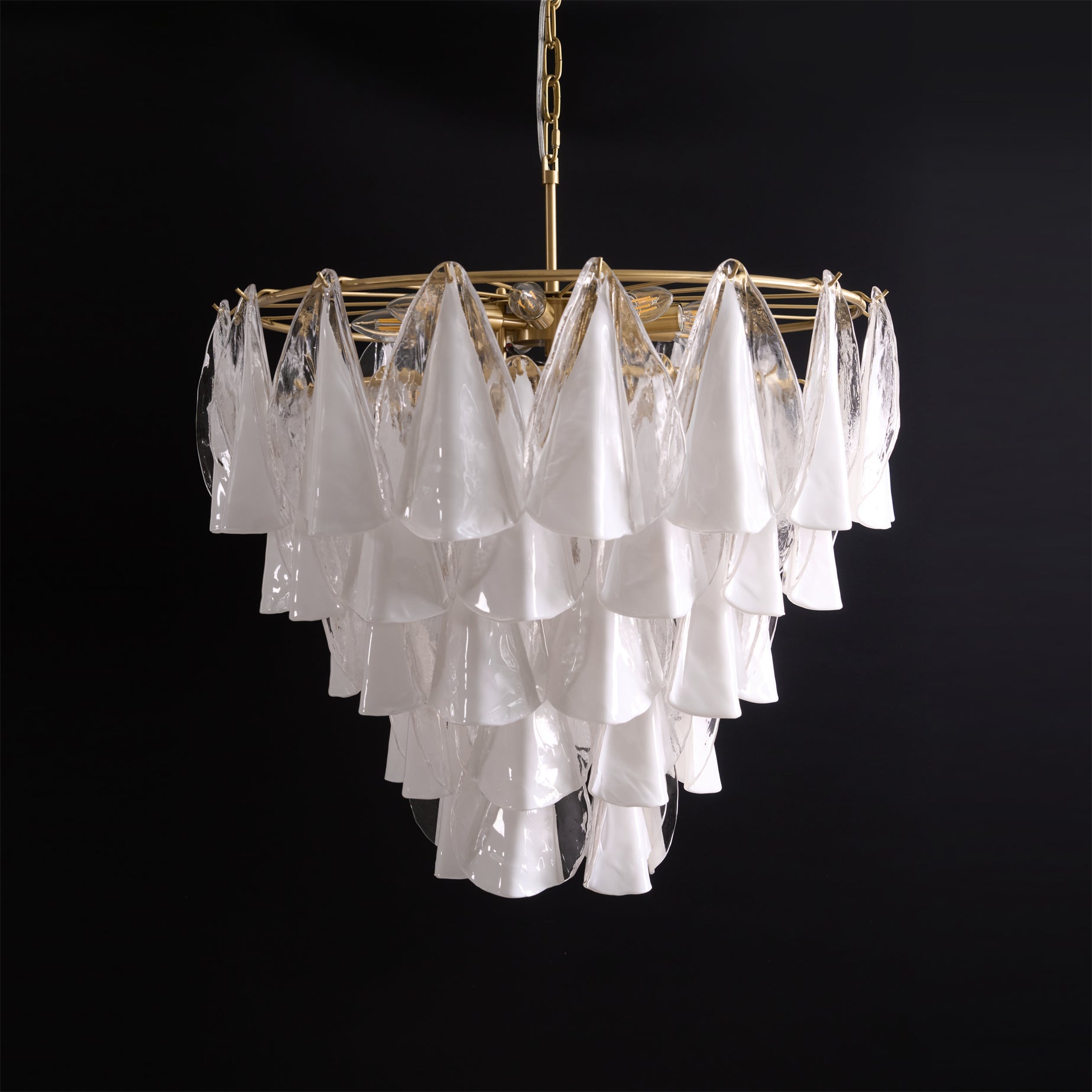 Alira Chandelier Murano Glass White Clear Gold Frame - Letslighting