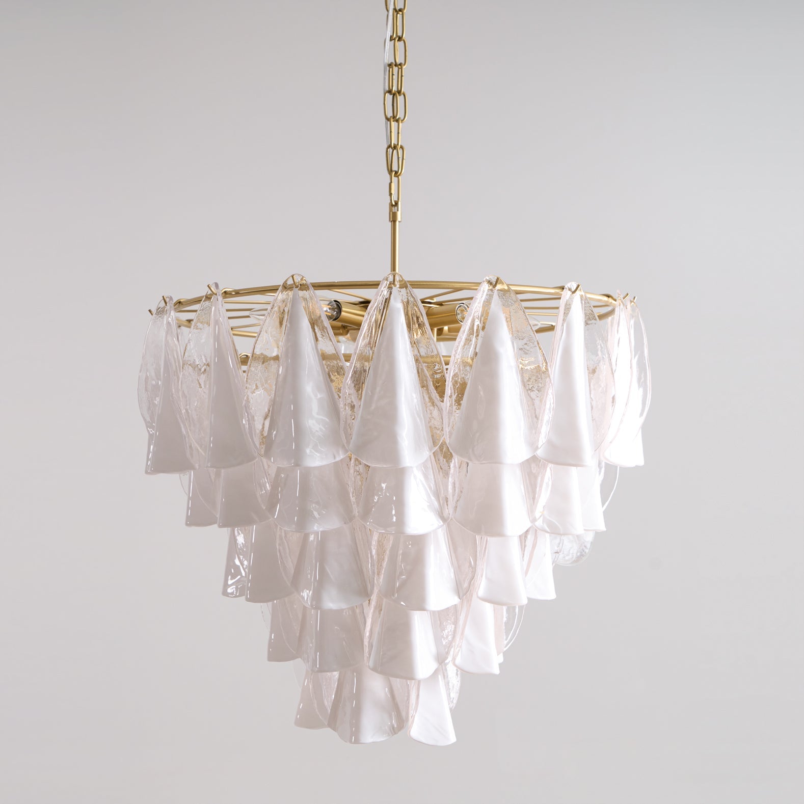 Alira Chandelier Murano Glass White Clear Gold Frame - Letslighting