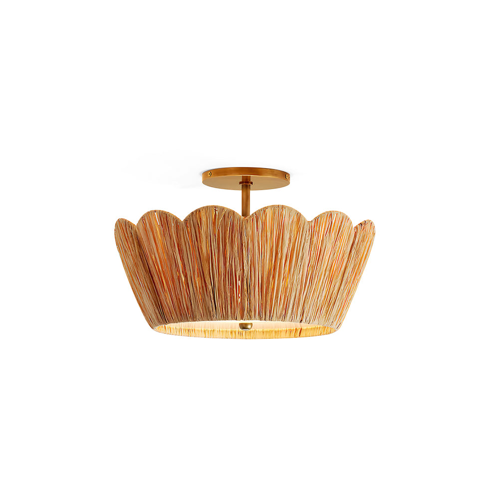Alitzel Ceiling Light Natural Rattan Scalloped Brass Mount - Letslighting