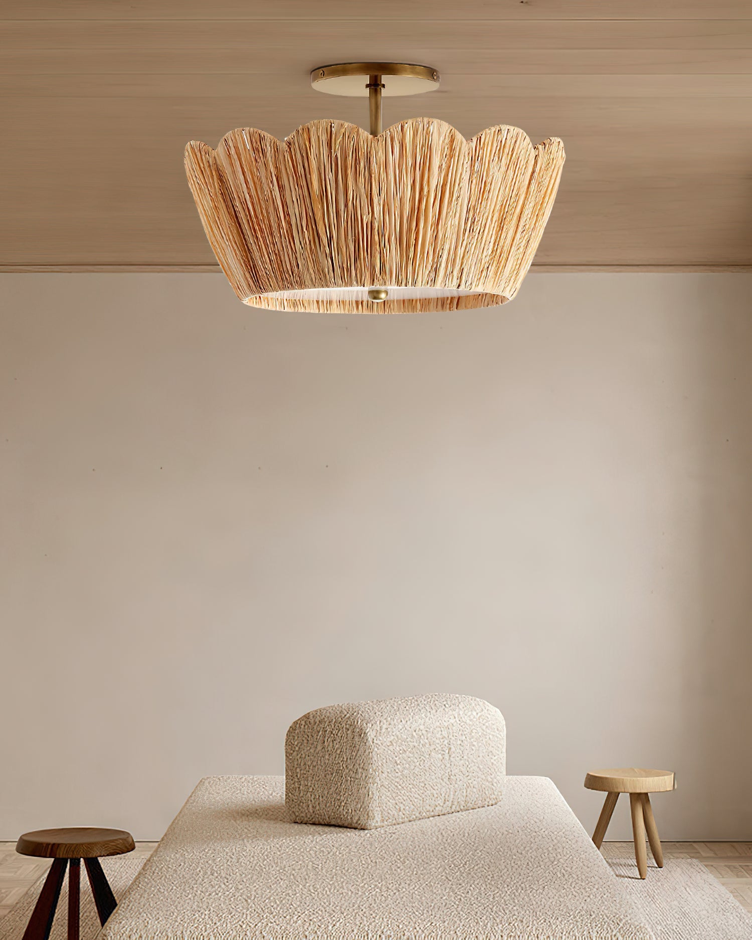 Alitzel Ceiling Light Natural Rattan Scalloped Brass Mount - Letslighting