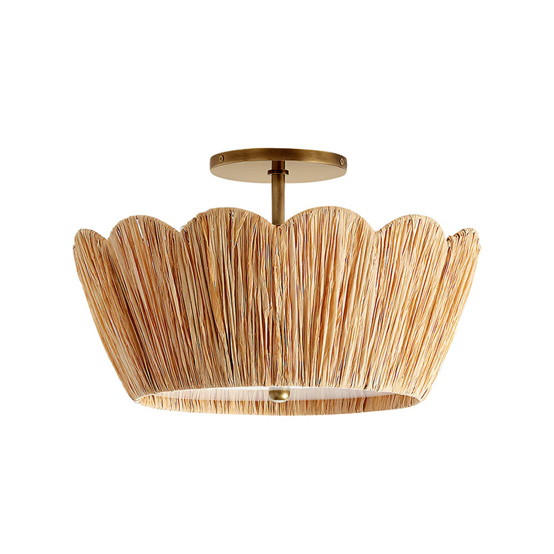 Alitzel Ceiling Light Natural Rattan Scalloped Brass Mount - Letslighting