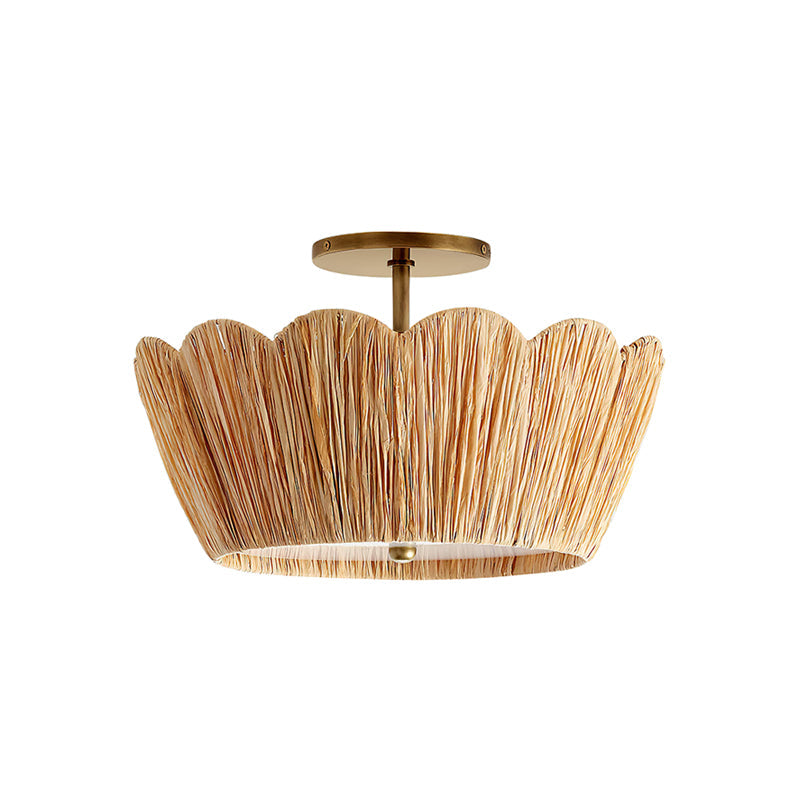 Alitzel Ceiling Light Natural Rattan Scalloped Brass Mount - Letslighting