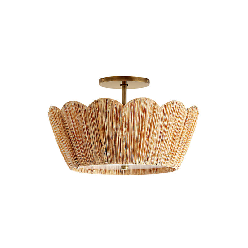 Alitzel Ceiling Light Natural Rattan Scalloped Brass Mount - Letslighting