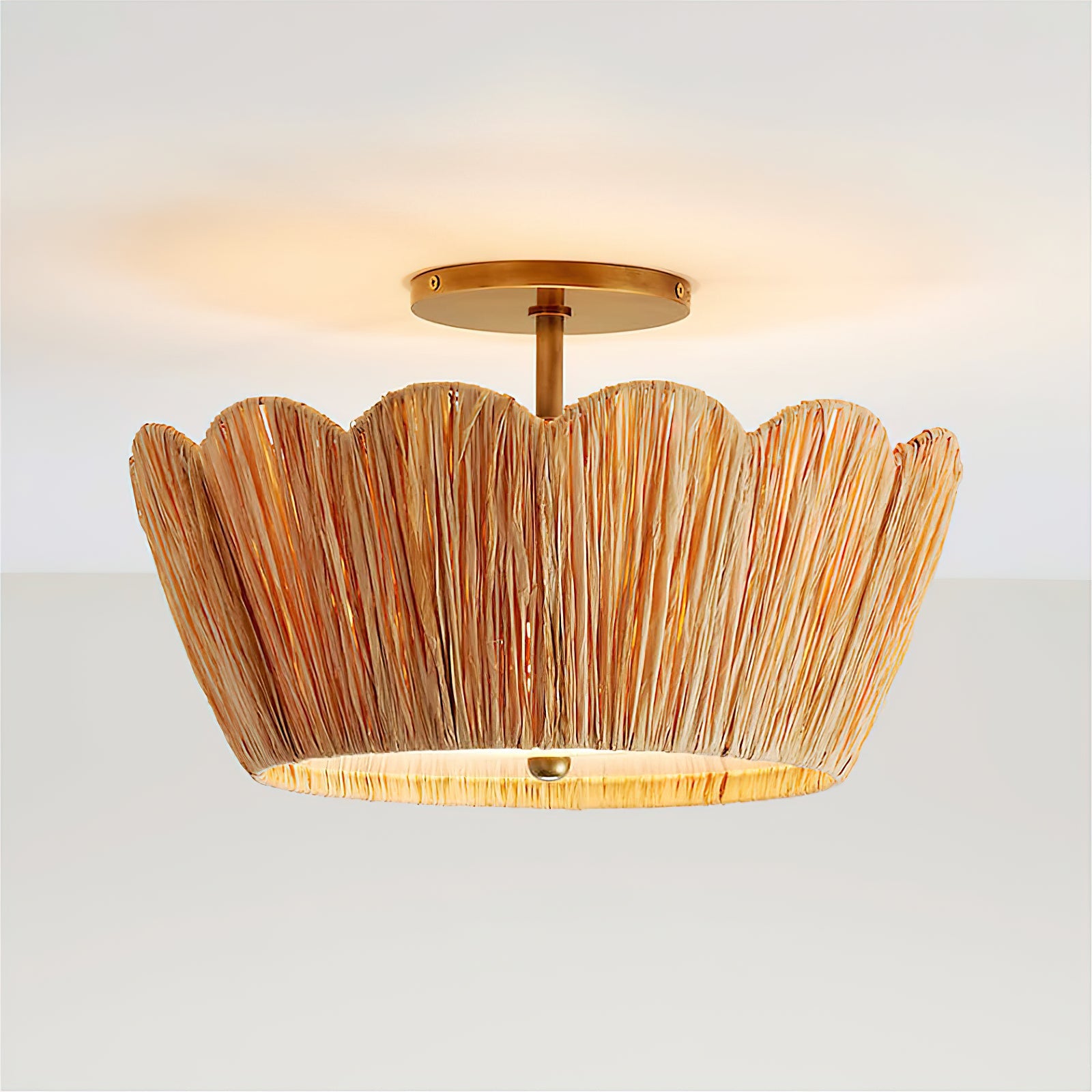 Alitzel Ceiling Light Natural Rattan Scalloped Brass Mount - Letslighting