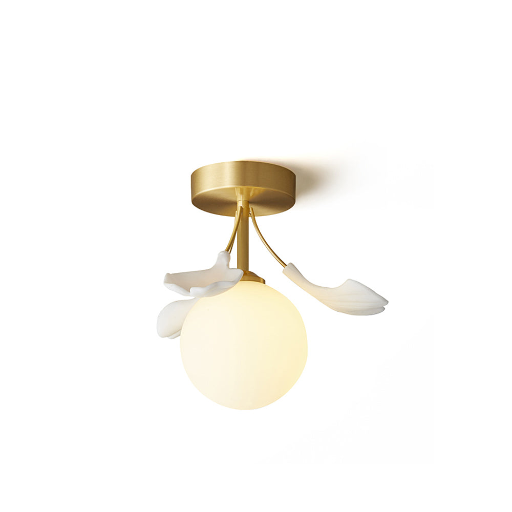 Allanie Ceiling Lamp Gingko Leaf Brass Opal Glass - Letslighting