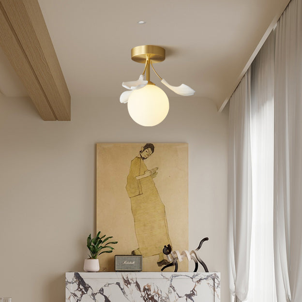 Allanie Ceiling Lamp Gingko Leaf Brass Opal Glass - Letslighting