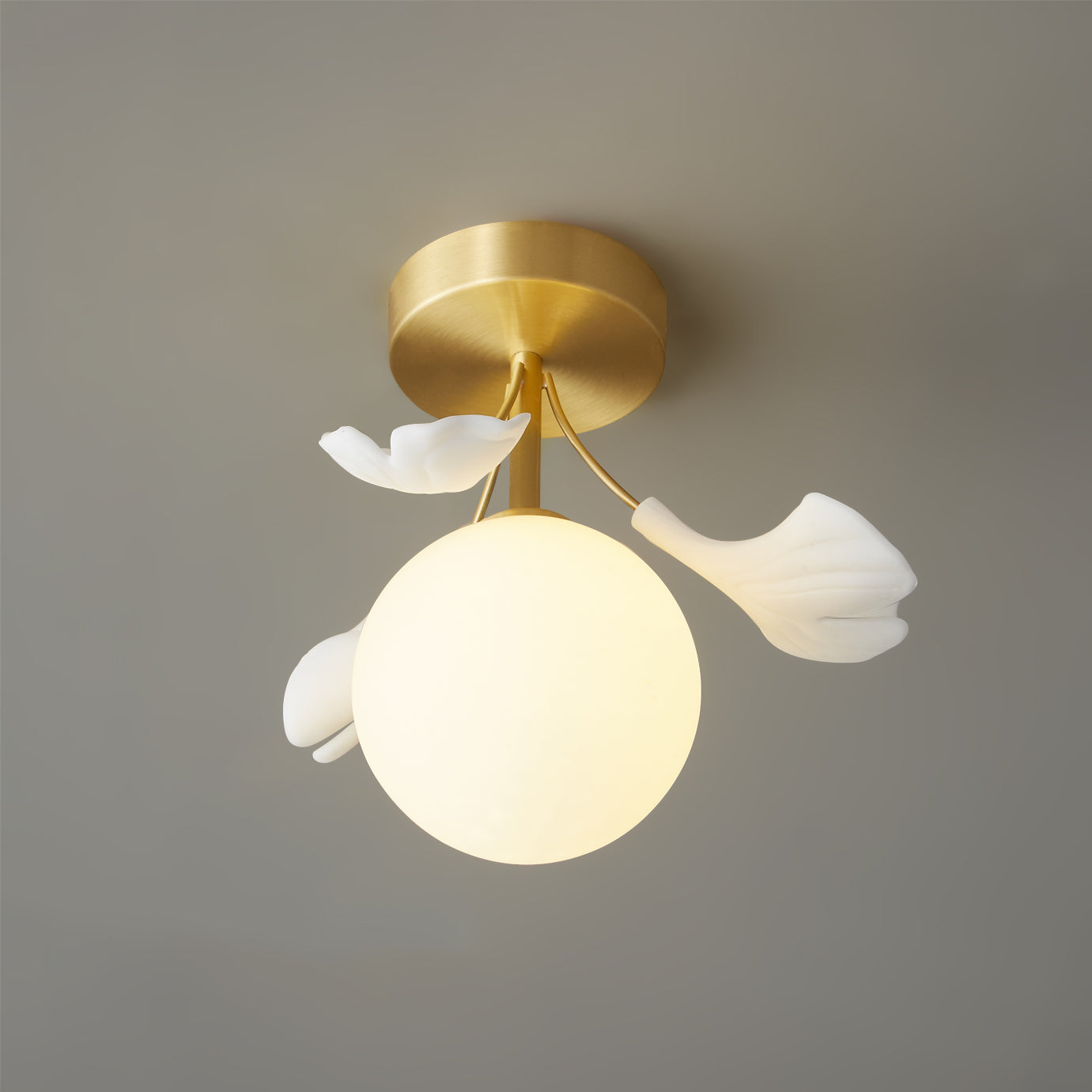 Allanie Ceiling Lamp Gingko Leaf Brass Opal Glass - Letslighting