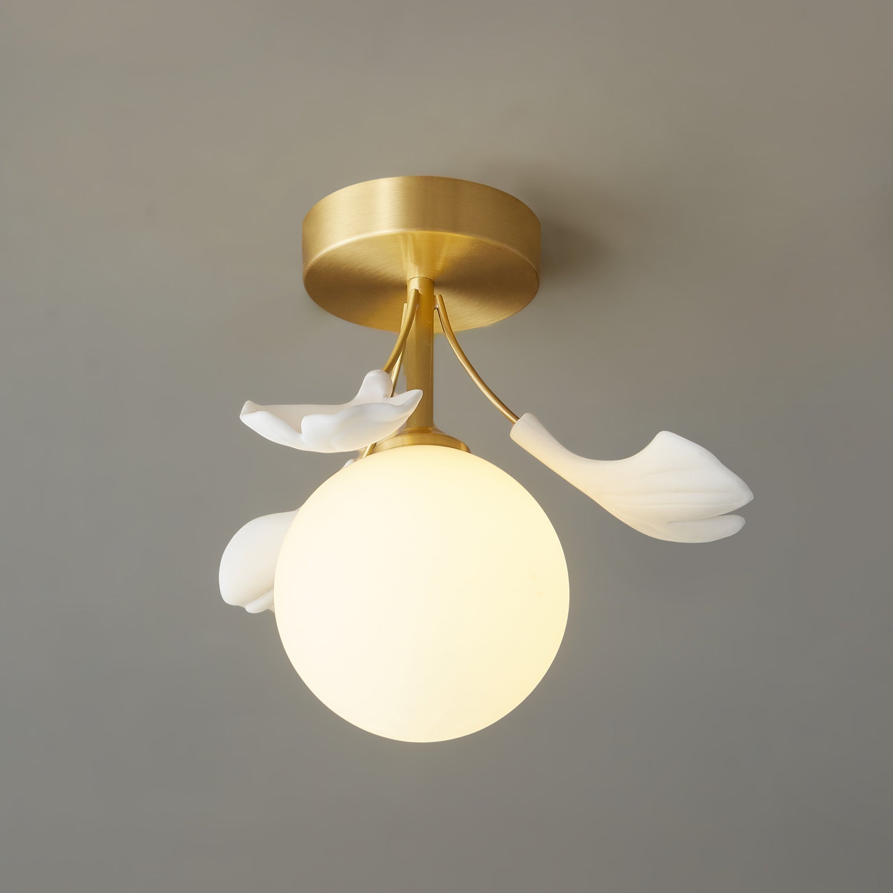 Allanie Ceiling Lamp Gingko Leaf Brass Opal Glass - Letslighting