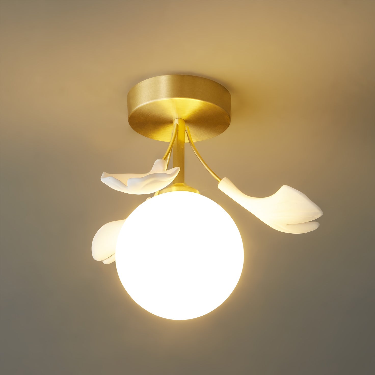 Allanie Ceiling Lamp Gingko Leaf Brass Opal Glass - Letslighting