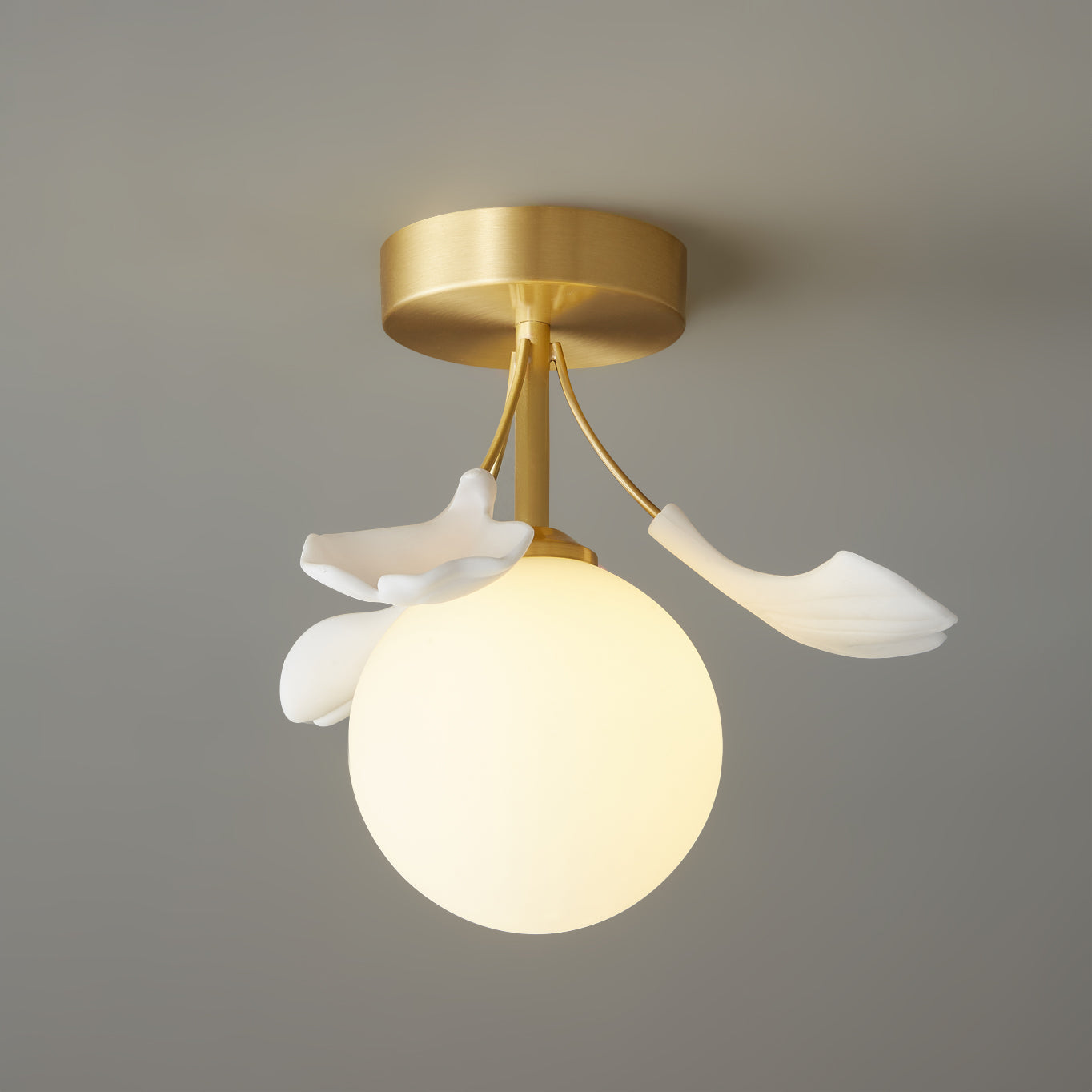 Allanie Ceiling Lamp Gingko Leaf Brass Opal Glass - Letslighting