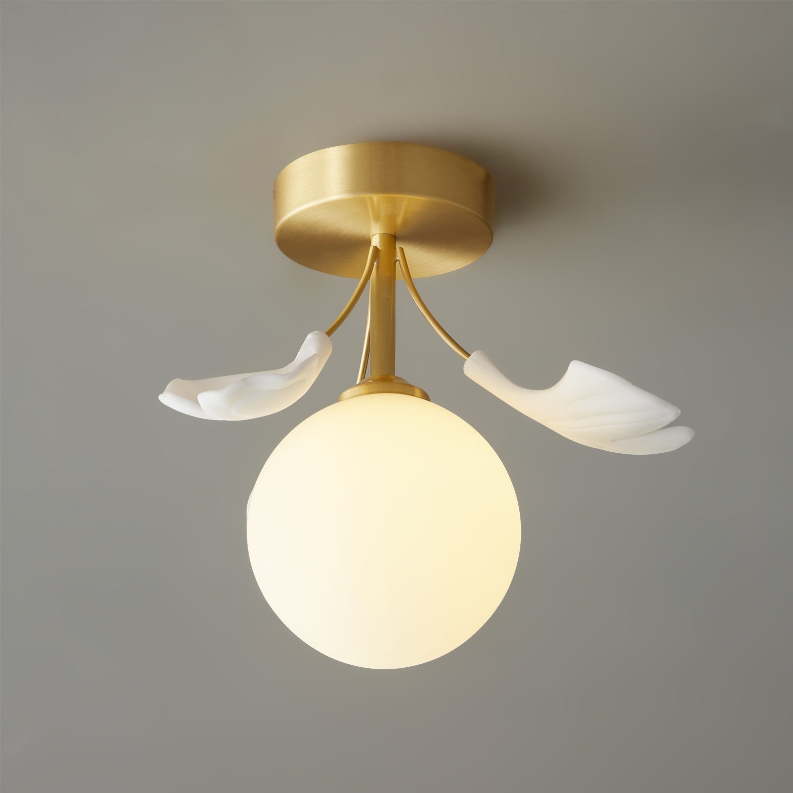 Allanie Ceiling Lamp Gingko Leaf Brass Opal Glass - Letslighting