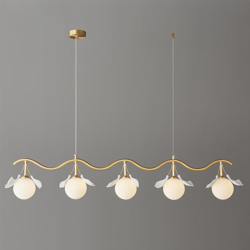 Allanie Gingko Chandelier Brass Globe Leaf Linear - Letslighting