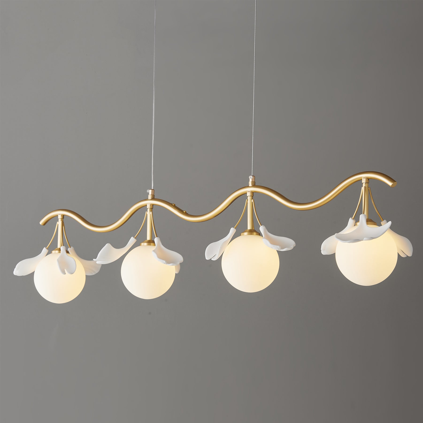 Allanie Gingko Chandelier Brass Globe Leaf Linear - Letslighting