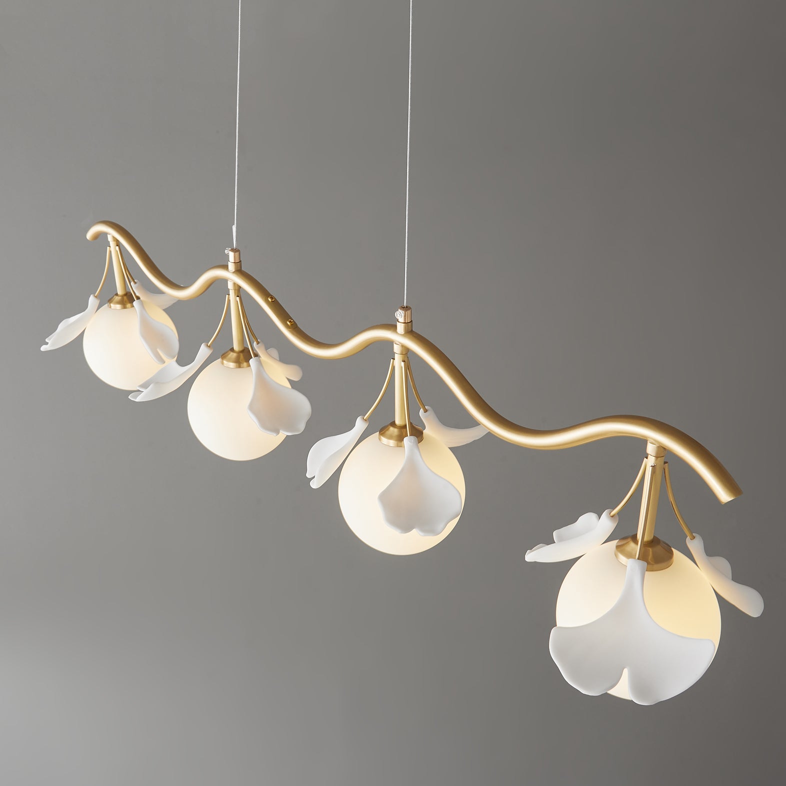 Allanie Gingko Chandelier Brass Globe Leaf Linear - Letslighting