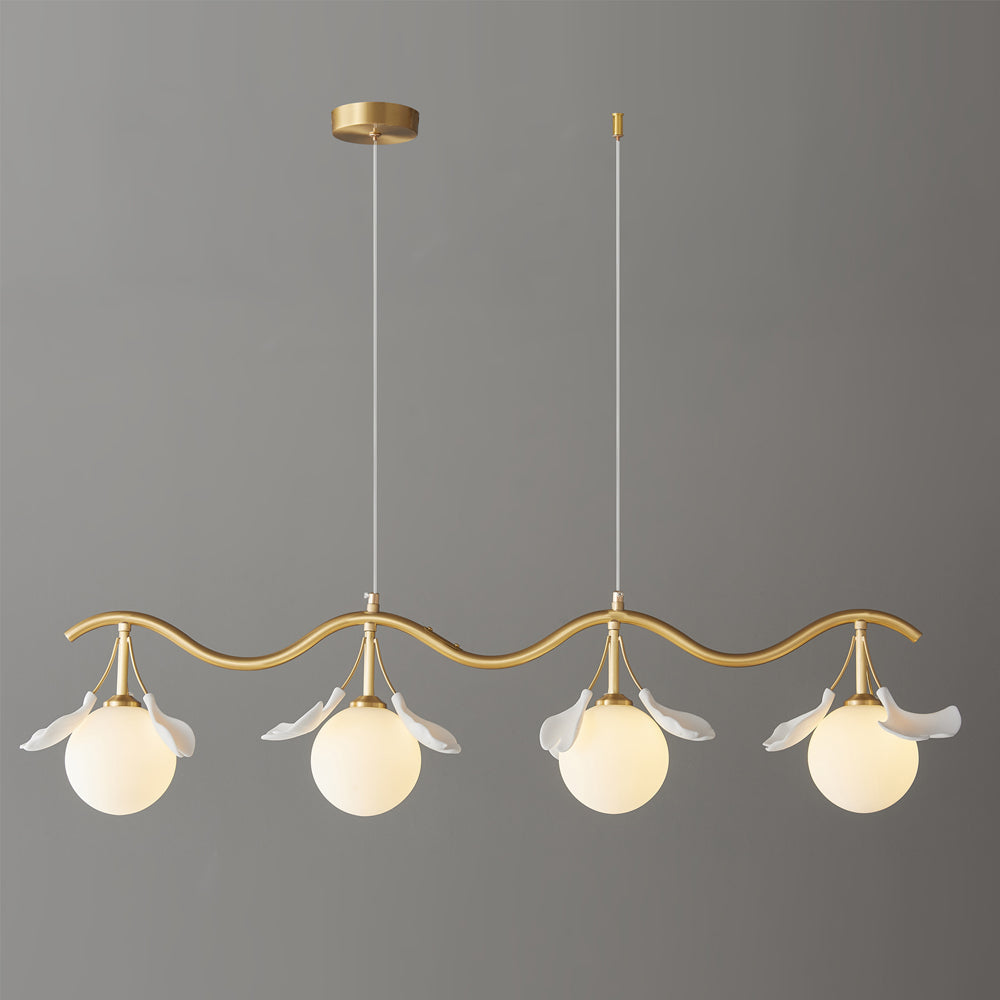 Allanie Gingko Chandelier Brass Globe Leaf Linear - Letslighting