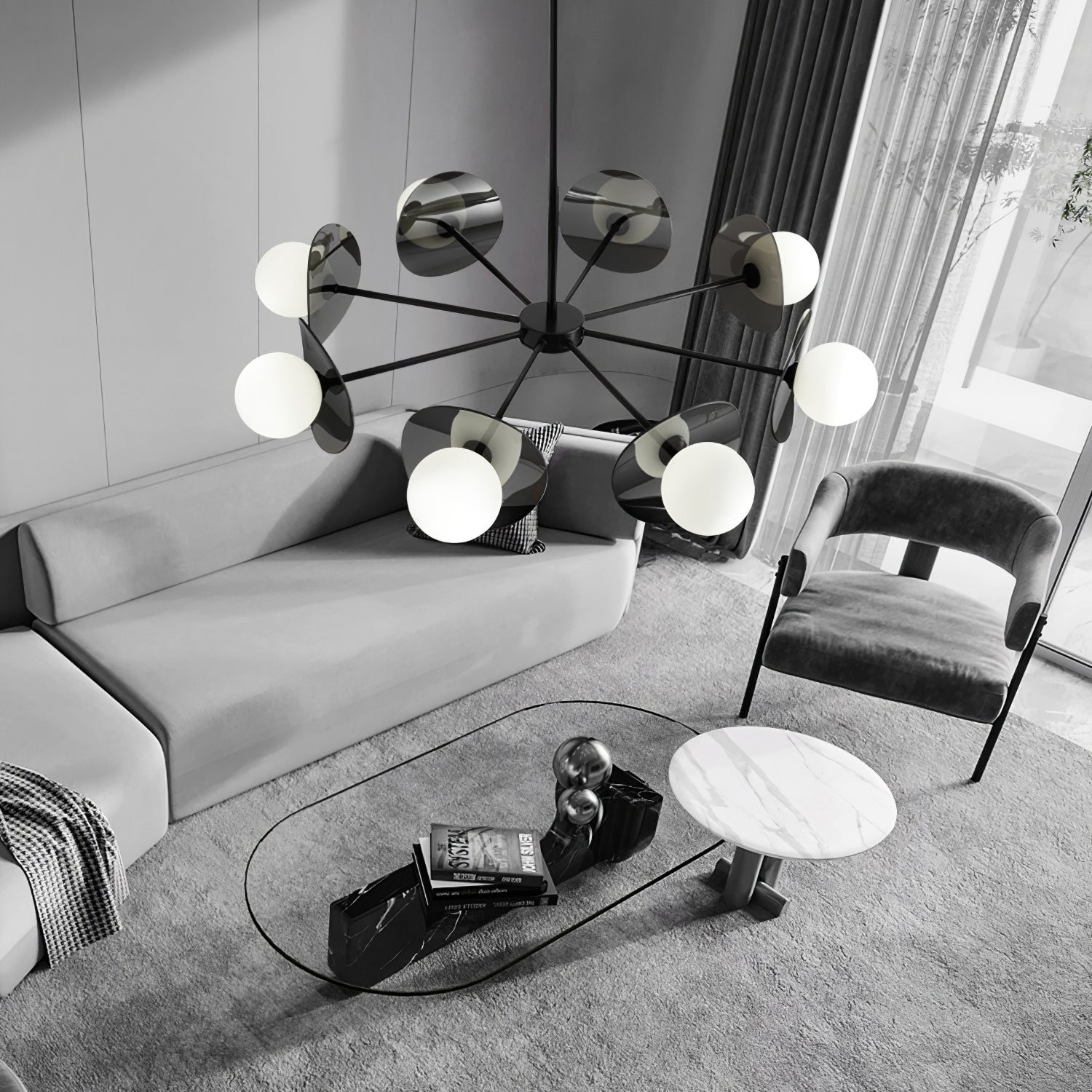 Alonso Chandelier Black Glass Disc Modern Statement - Letslighting