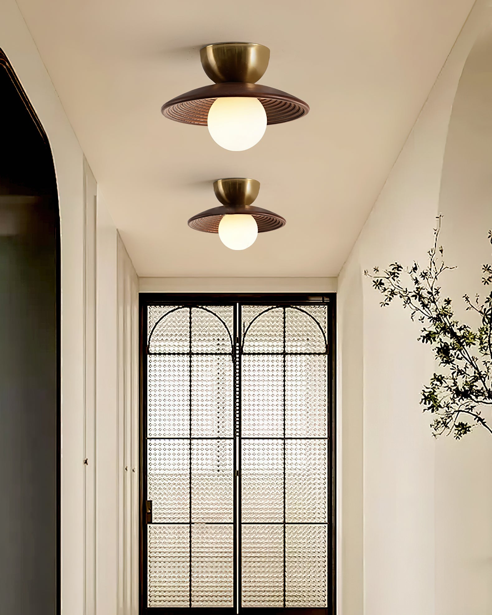 Alora Ceiling Lamp Wood Spiral Glass Globe - Letslighting