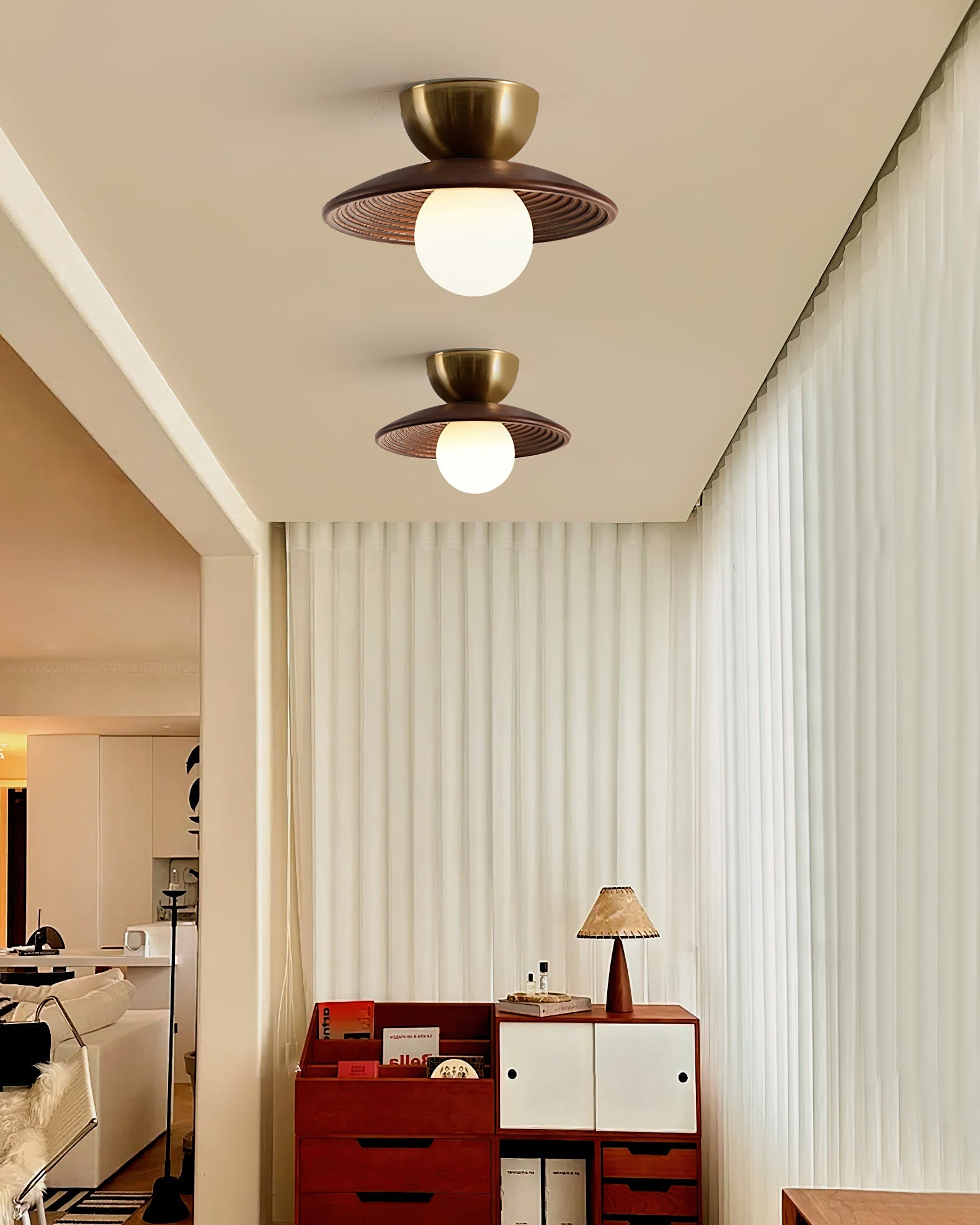 Alora Ceiling Lamp Wood Spiral Glass Globe - Letslighting