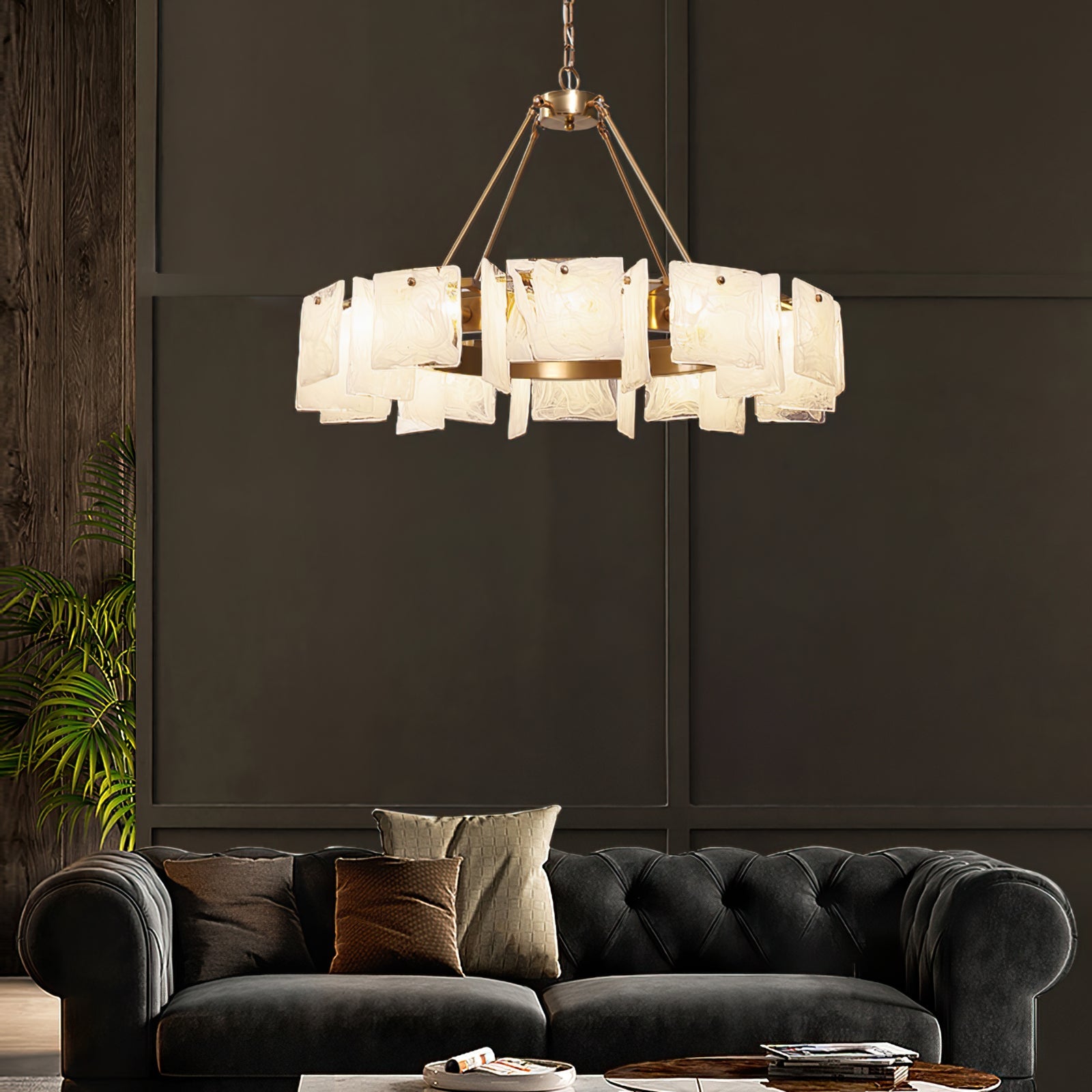 Alsona Chandelier Brushed Copper Glass Panel - Letslighting