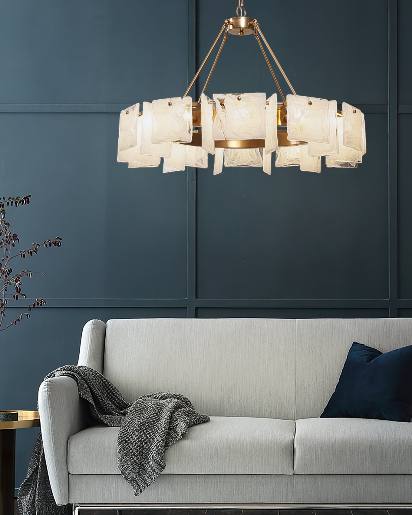 Alsona Chandelier Brushed Copper Glass Panel - Letslighting