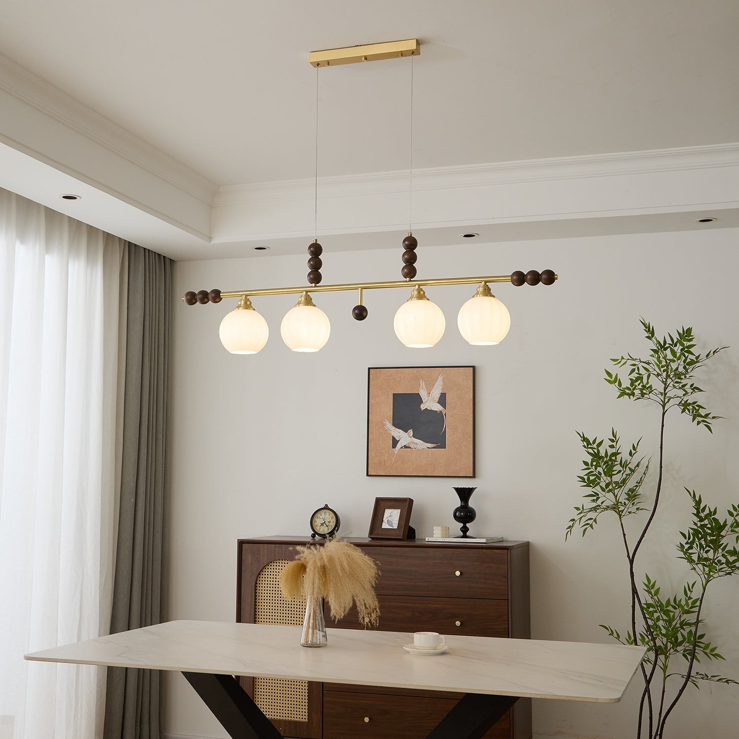 Zerinen Premium Nordic Art Island Glass Wood Pendant Lamp - Letslighting