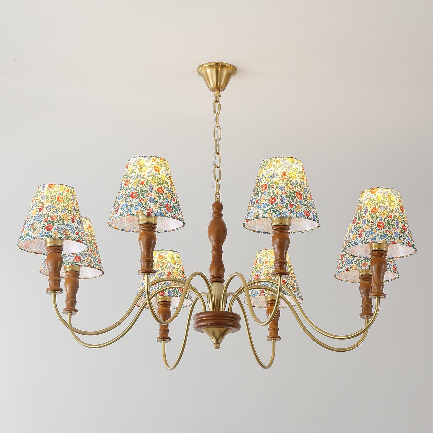 Florinda Floral Fabric Shade Chandelier with Wooden Arms - Letslighting