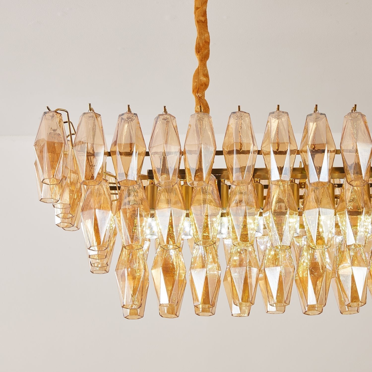 Aurora Chandelier Amber Prism Glass Rectangular Layered