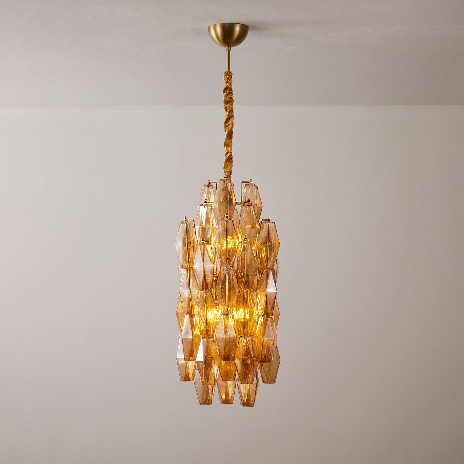 Aurora Chandelier Amber Prism Long Cascading Glass Vintage - Letslighting