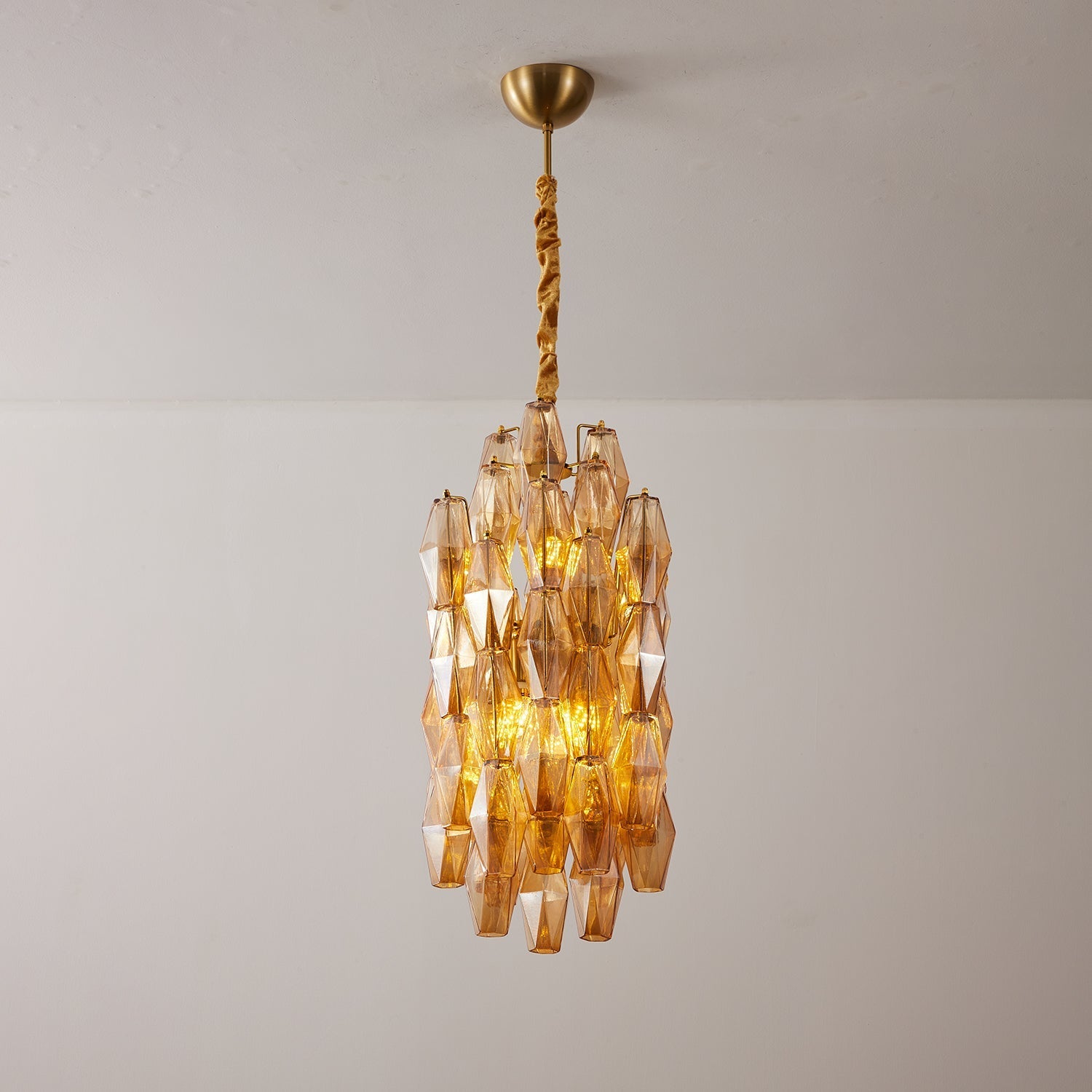 Aurora Chandelier Amber Prism Long Cascading Glass Vintage - Letslighting