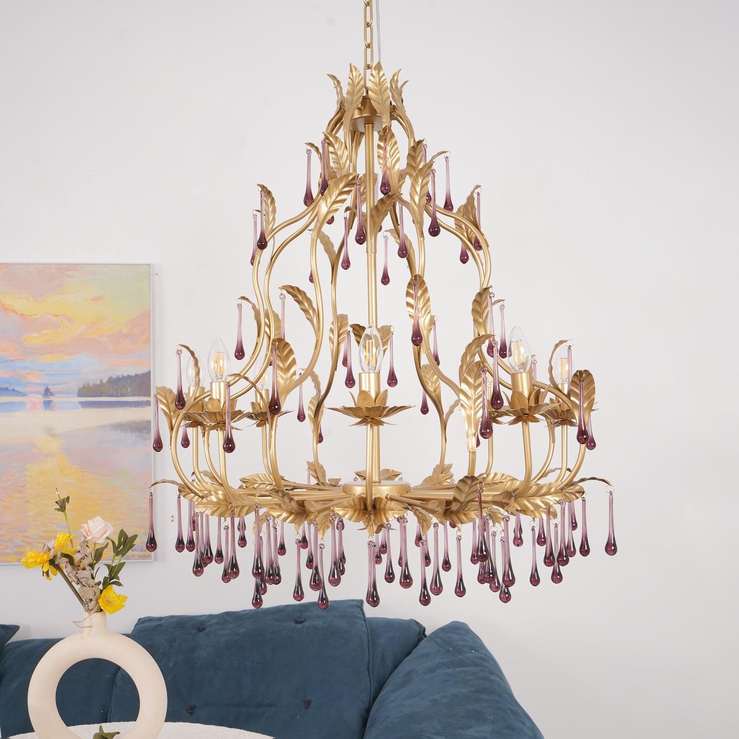 Lustra Pendant Lamp Drops Gold Leaves - Letslighting
