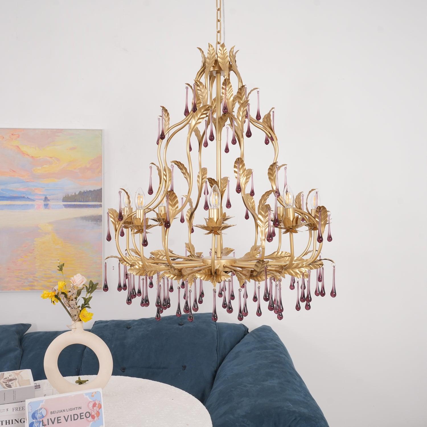 Lustra Pendant Lamp Drops Gold Leaves - Letslighting