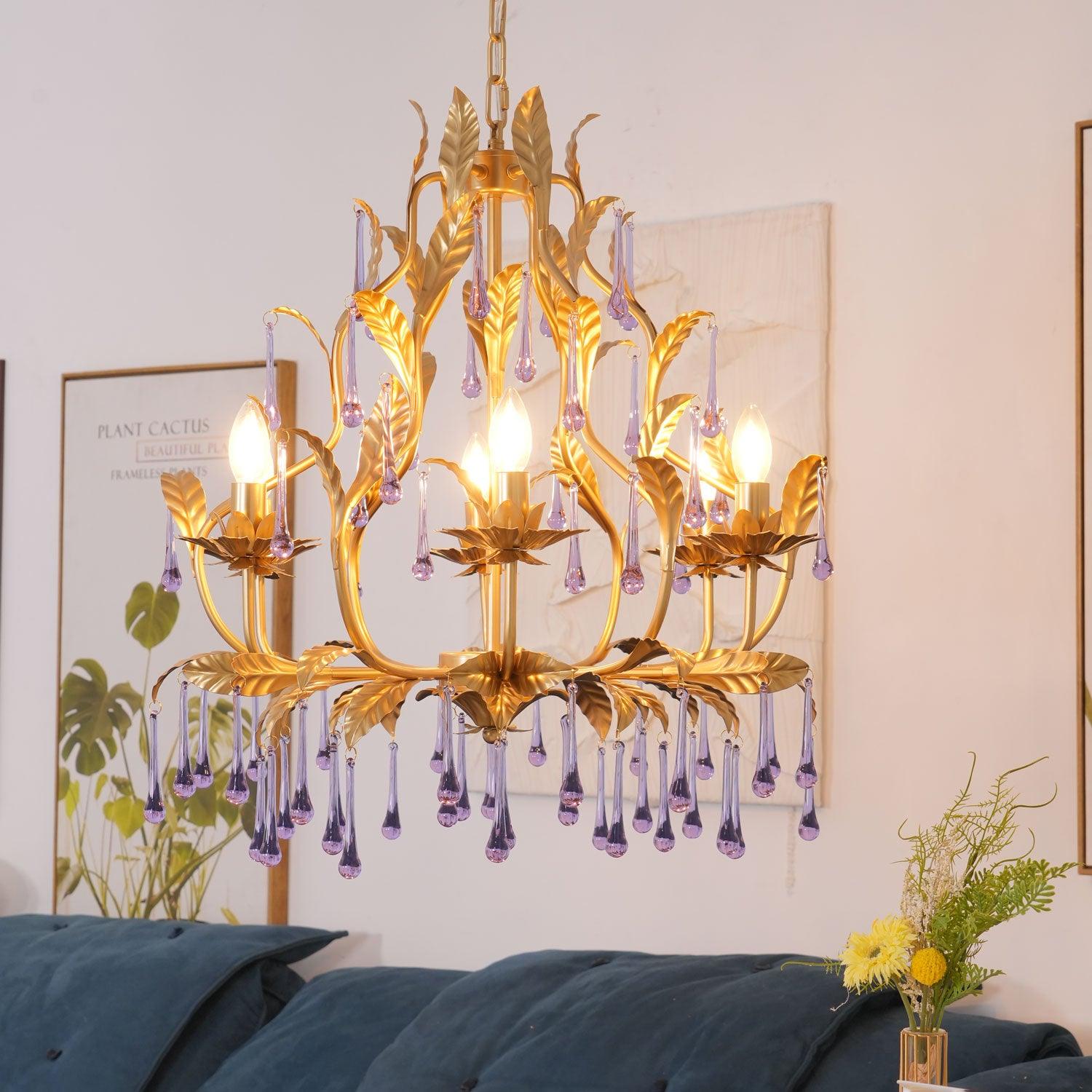 Lustra Pendant Lamp Drops Gold Leaves - Letslighting
