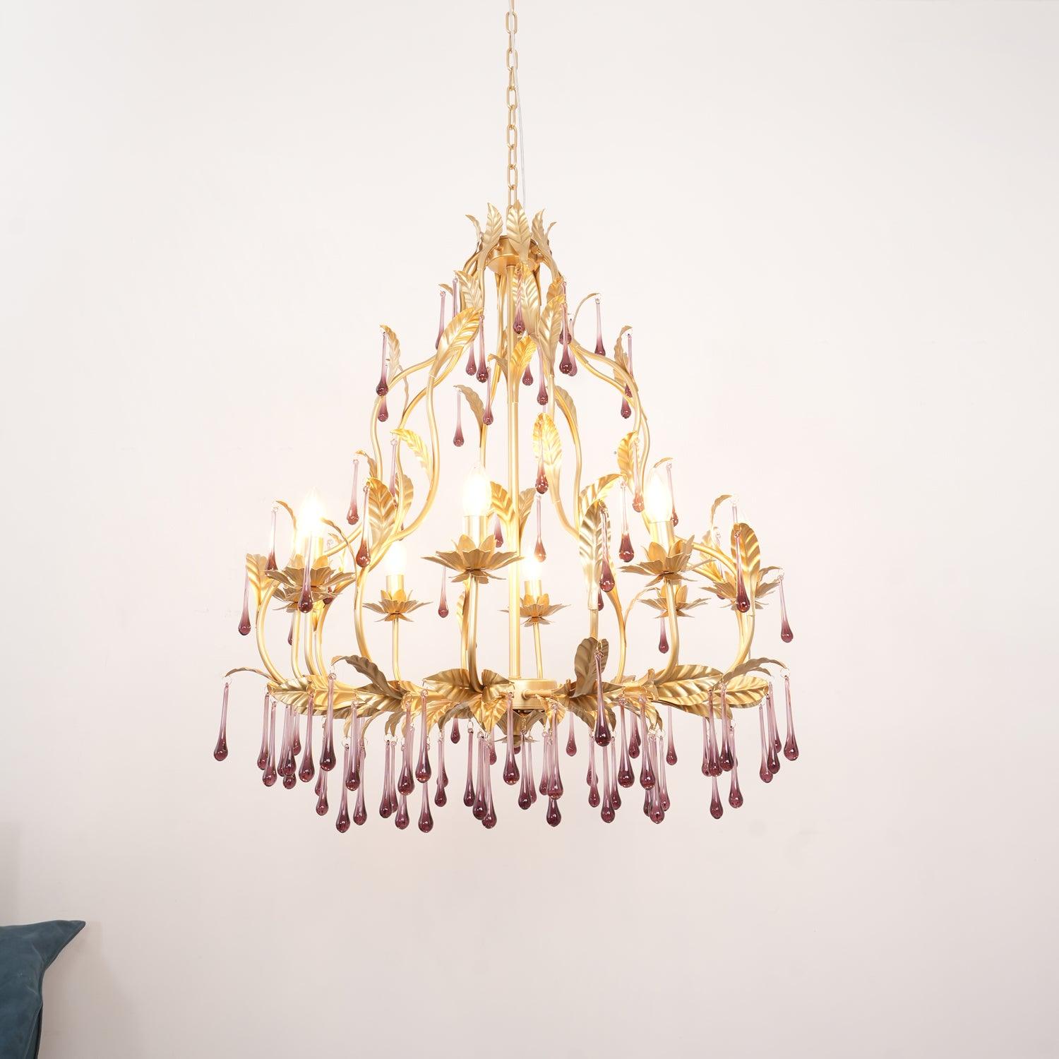 Lustra Pendant Lamp Drops Gold Leaves - Letslighting
