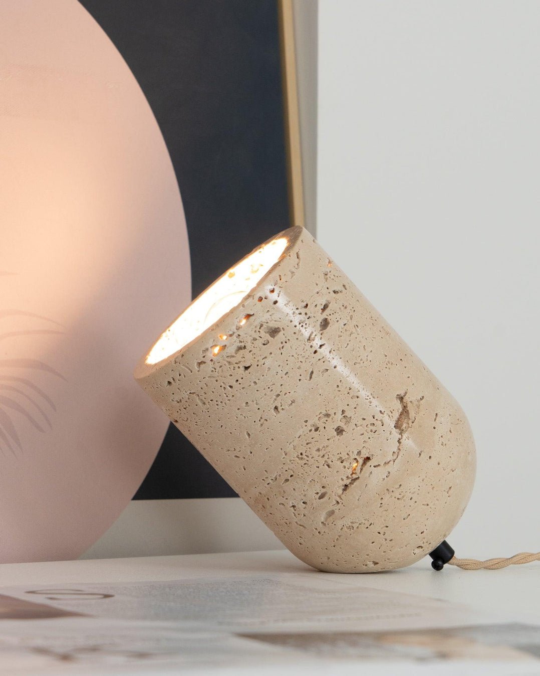 Mysilarae Tapered Block Travertine Table Lamp - Letslighting