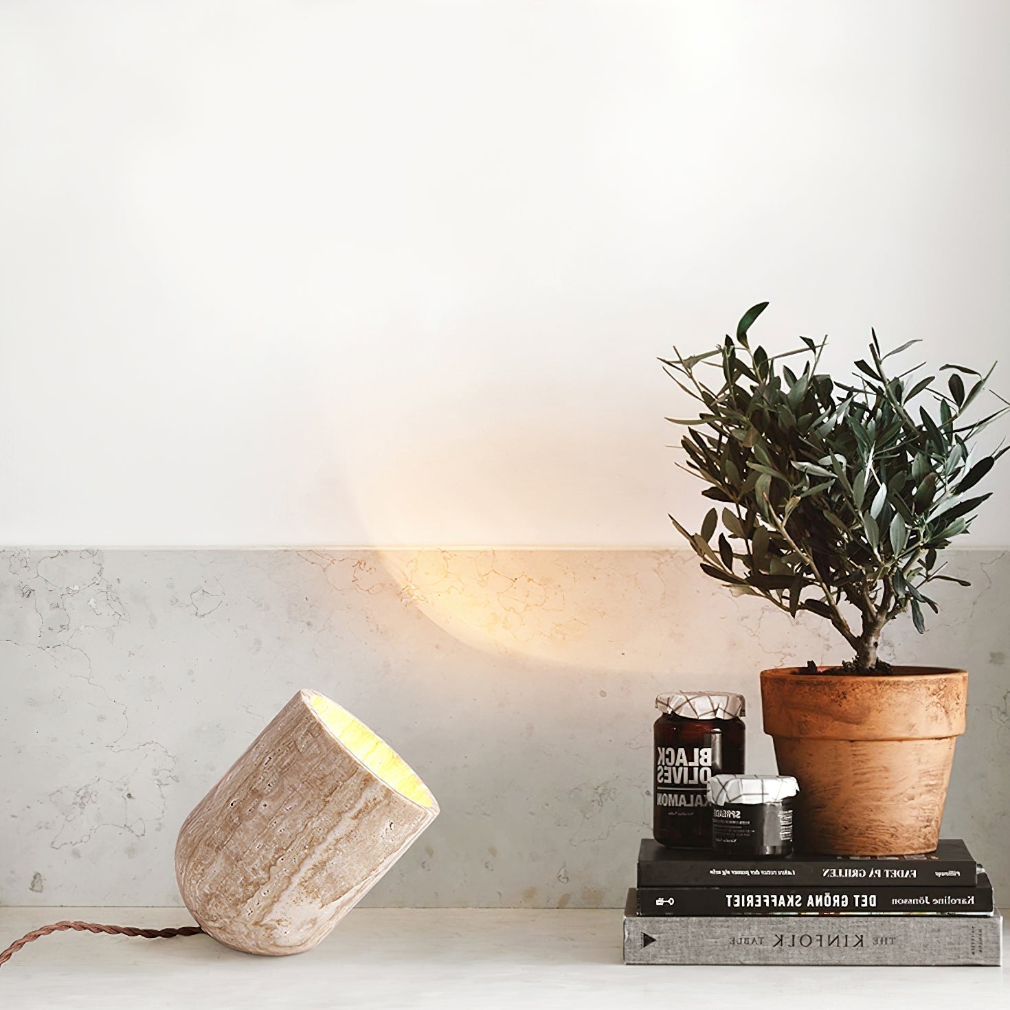 Mysilarae Tapered Block Travertine Table Lamp - Letslighting