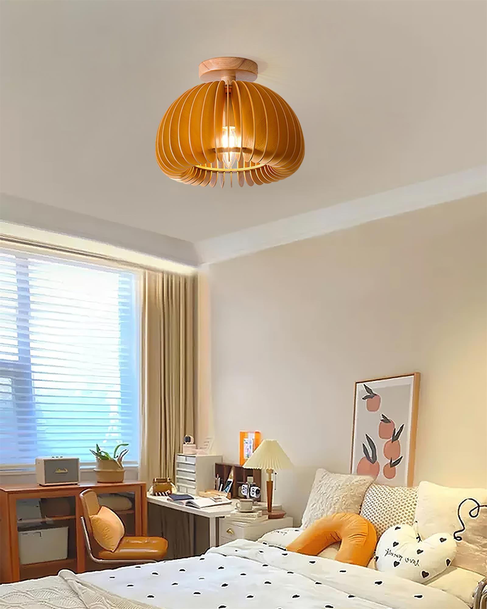 Ceiling Light Pumpkin with Basswood Canopy and Shade Natural - Letslighting