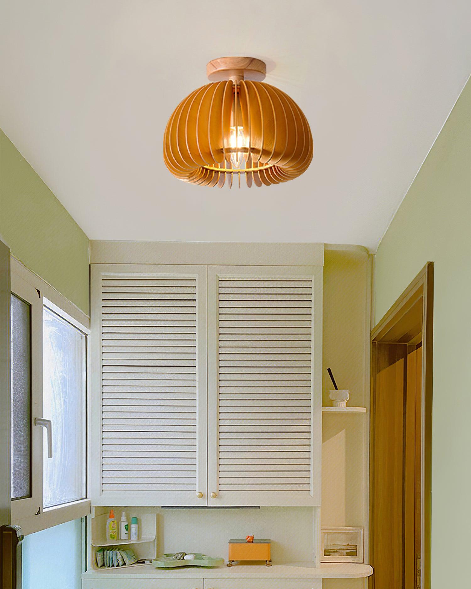 Ceiling Light Pumpkin with Basswood Canopy and Shade Natural - Letslighting