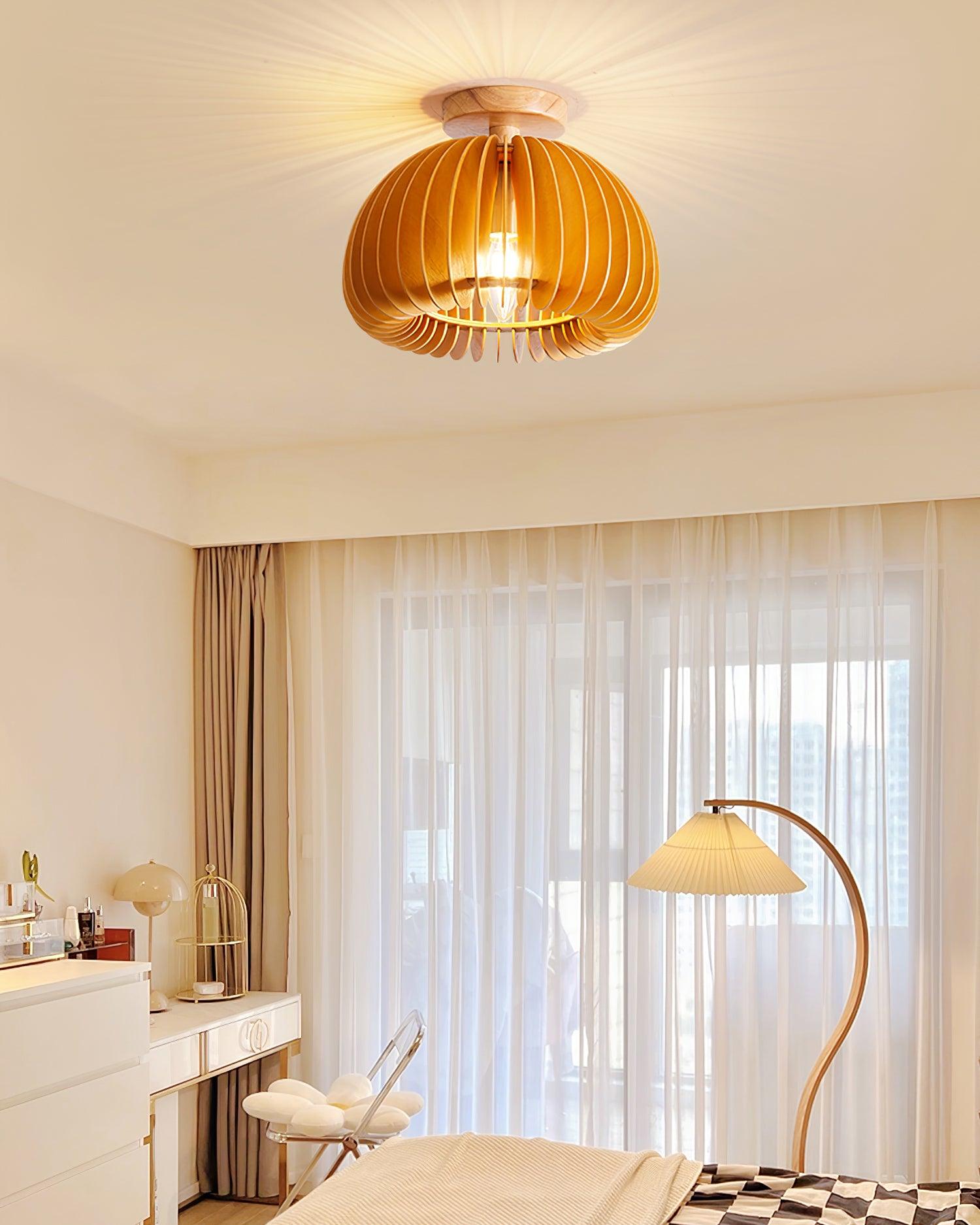 Ceiling Light Pumpkin with Basswood Canopy and Shade Natural - Letslighting