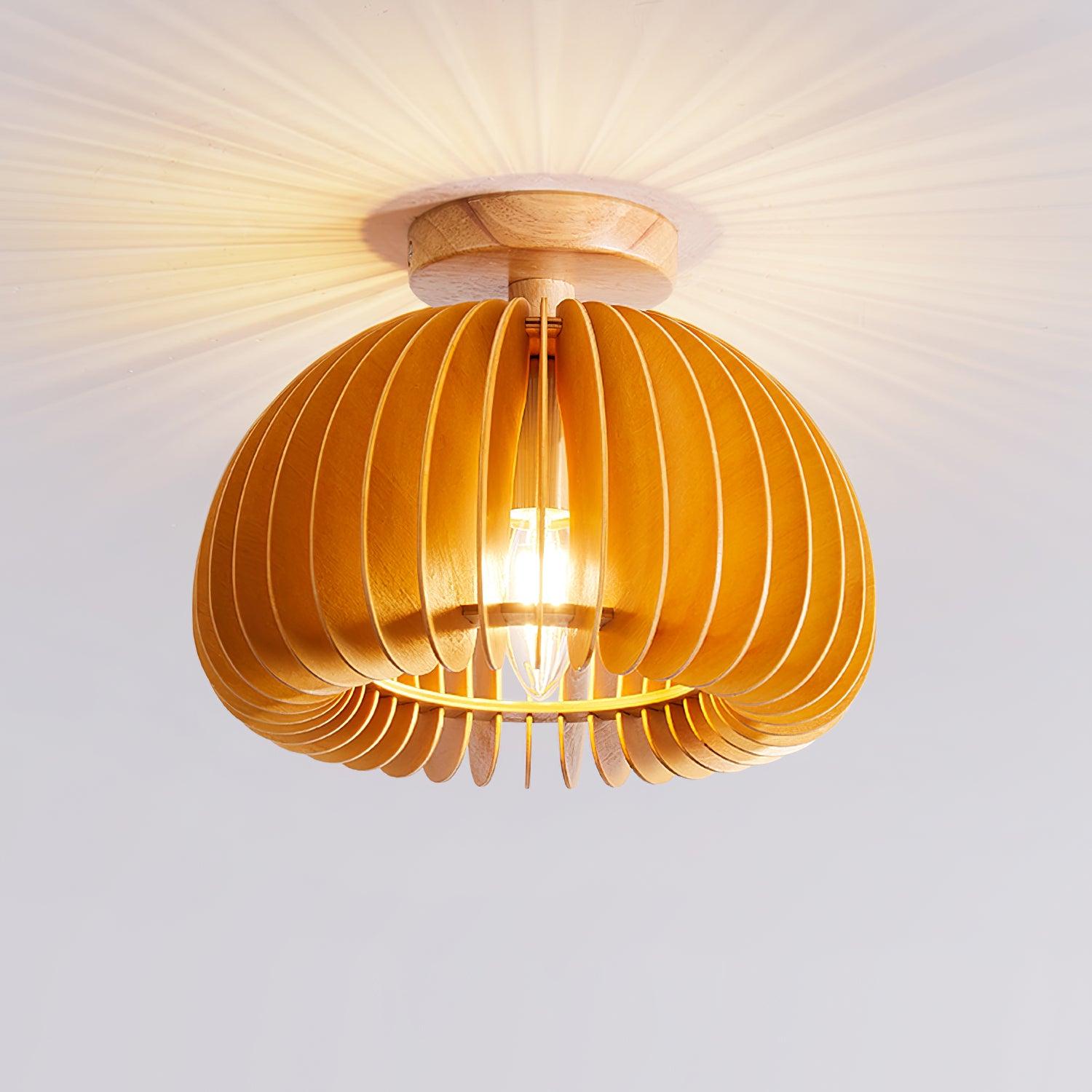 Ceiling Light Pumpkin with Basswood Canopy and Shade Natural - Letslighting