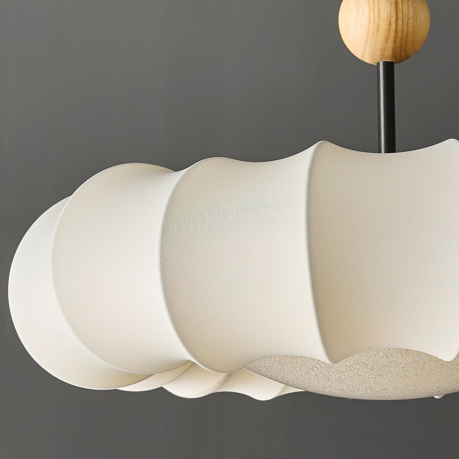 Pendant Lamp Fabric Petal Shade Wood Bead Wabi-Sabi Organic Cozy - Letslighting