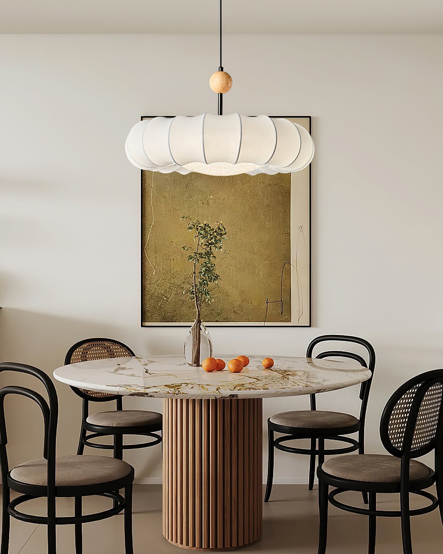 Pendant Lamp Fabric Petal Shade Wood Bead Wabi-Sabi Organic Cozy - Letslighting