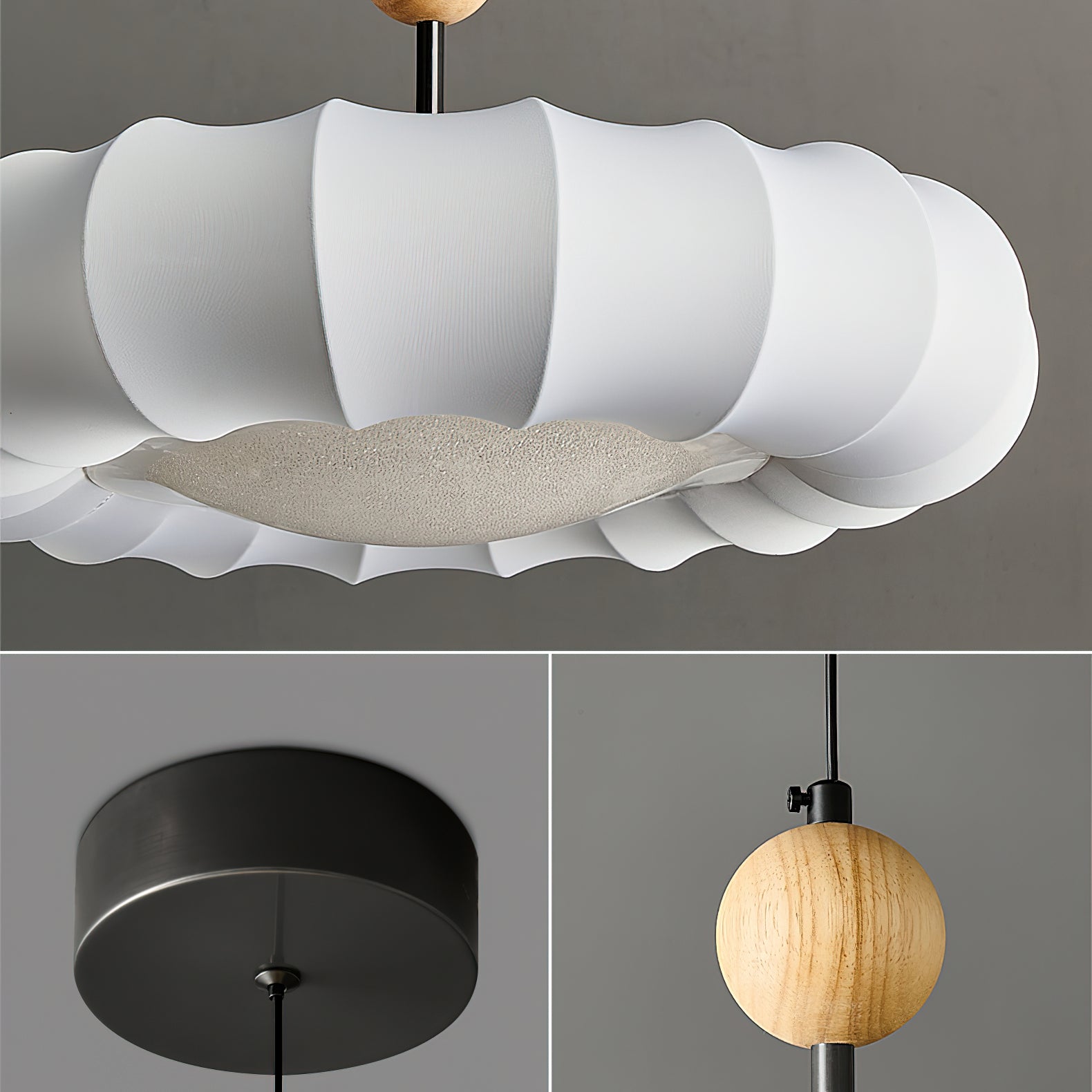 Pendant Lamp Fabric Petal Shade Wood Bead Wabi-Sabi Organic Cozy - Letslighting