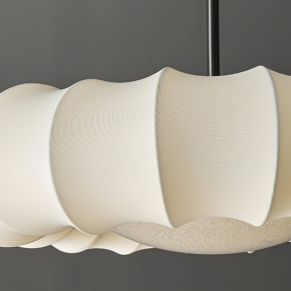 Pendant Lamp Fabric Petal Shade Wood Bead Wabi-Sabi Organic Cozy - Letslighting