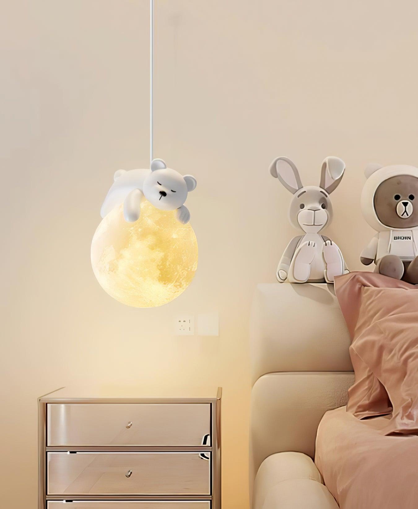 Lustra Pendant Lamp Bear Moon for Children's Room - Letslighting
