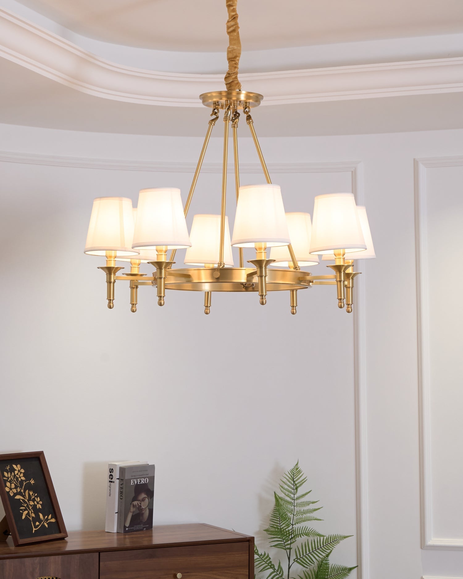 Lustra Chandelier Brass Linen Modern 8-Light - Letslighting