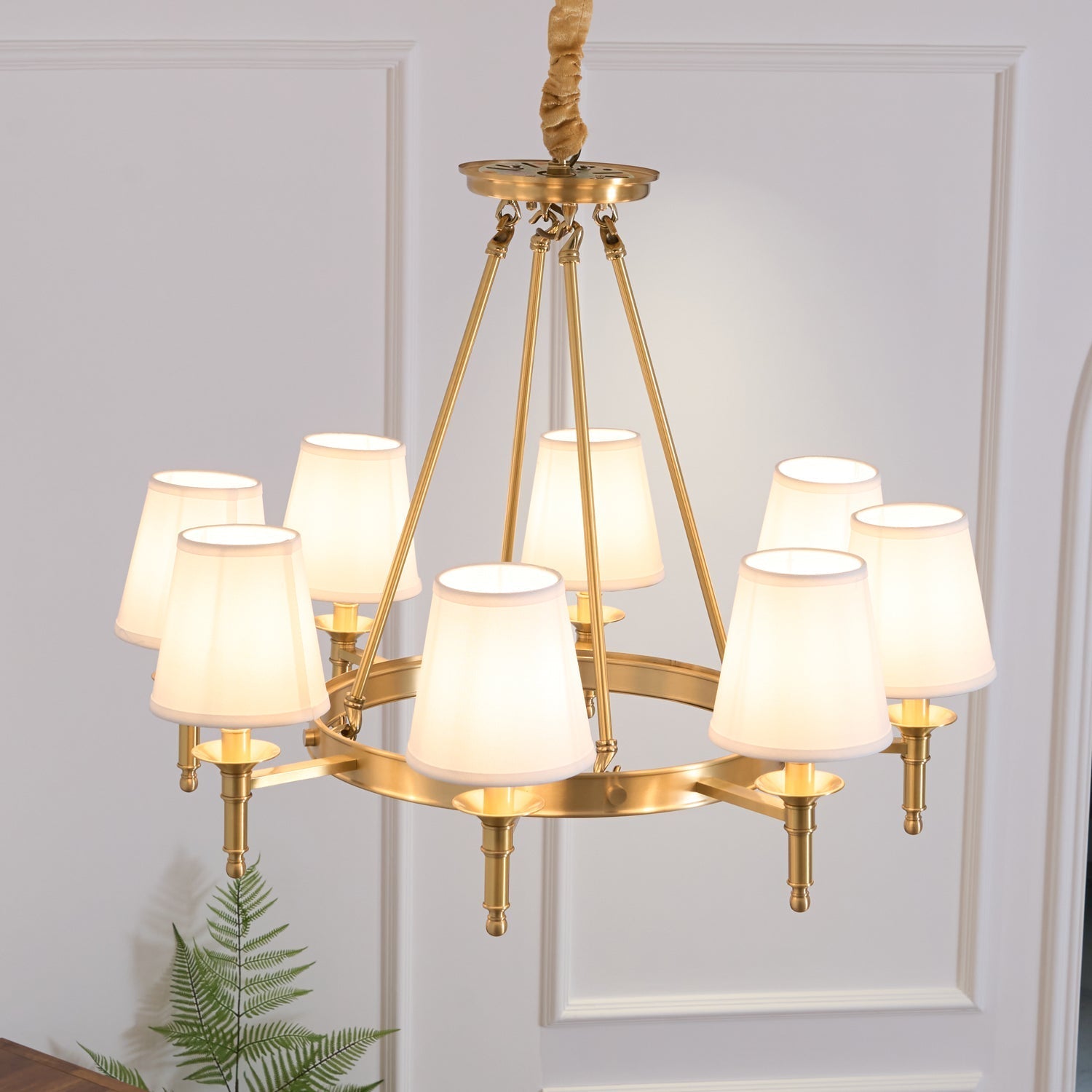 Lustra Chandelier Brass Linen Modern 8-Light - Letslighting
