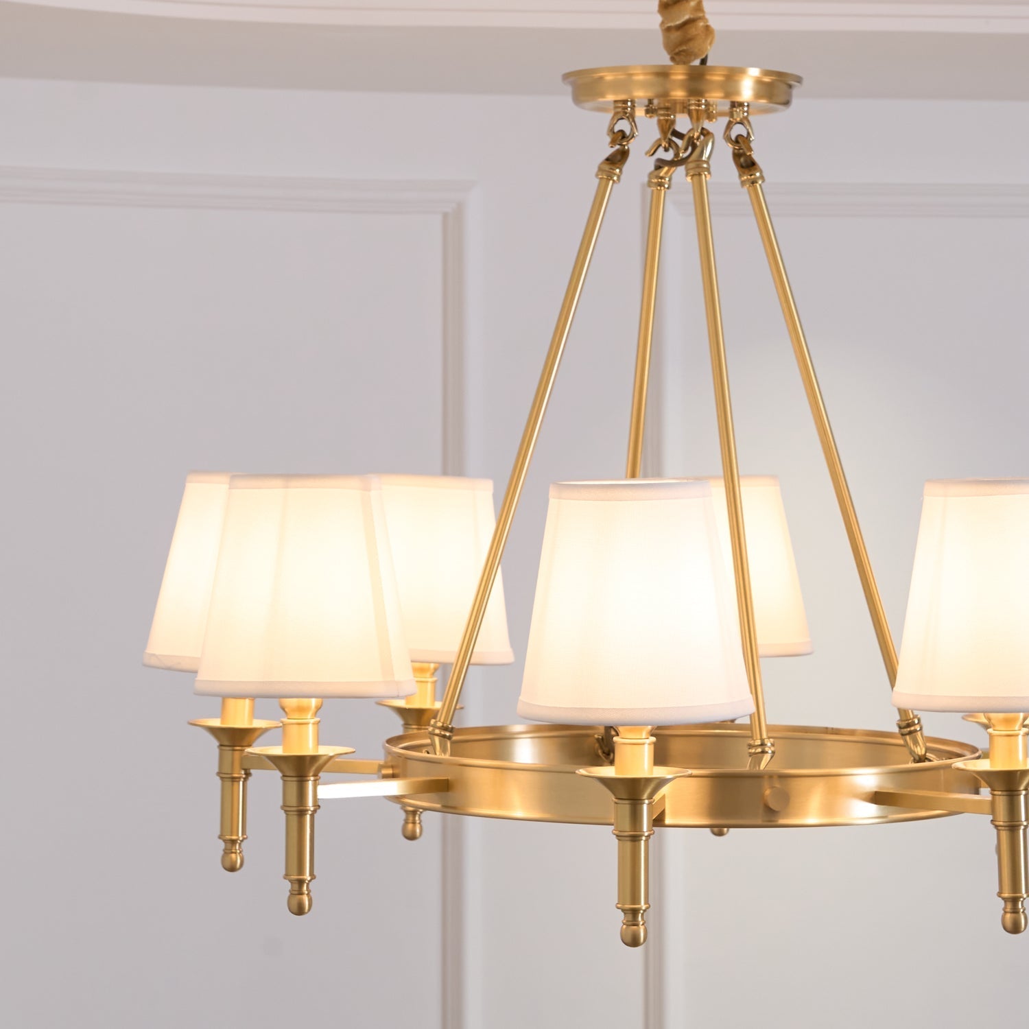 Lustra Chandelier Brass Linen Modern 8-Light - Letslighting